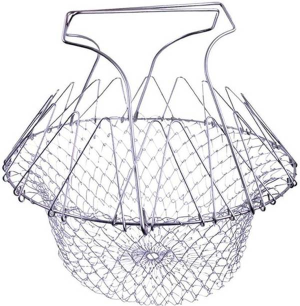 SSD  12 in 1 Chef Basket Stainless Steel Foldable Steam Rinse Strain Fry Basket Strainer Net Kitchen Cooking Tool for Fried Food Collapsible Deep Frying Basket