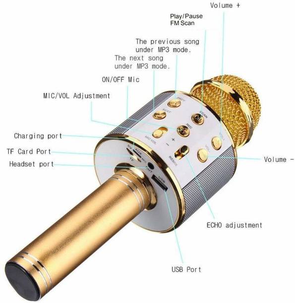 Y2H Enterprises Wireless Singing Ws-858 Mike Multi-function Bluetooth Karaoke Mic With Microphone Speaker For All Smart Phones iOS/Android, Wireless Microphone Microphone