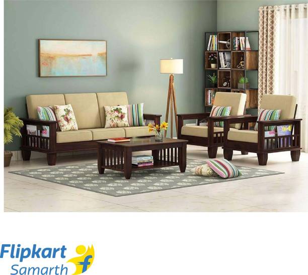 Divine Arts Solid Sheesham Wood 5 Seater Sofa Set For Living Room / Office| Fabric 3+1+1 Fabric 3 + 1 + 1 Sofa Set