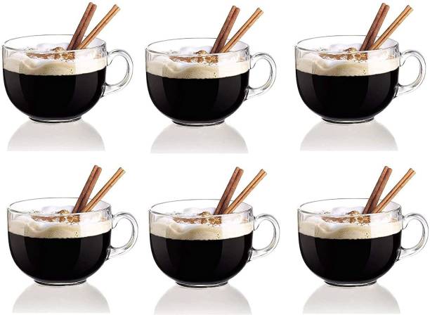 TATLA Pack of 6 Glass Glass Coffee Cappuccino Tea Multipurpose Mug with Handle 130 ml 6 Pcs