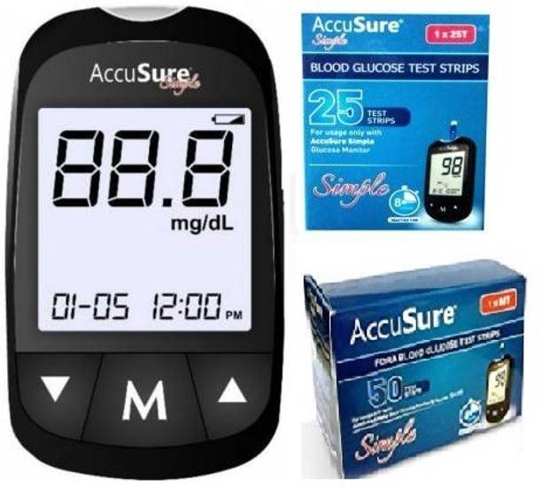 AccuSure Simple Blood sugar Glucose monitoring system machine including 75 Test Strips Glucometer