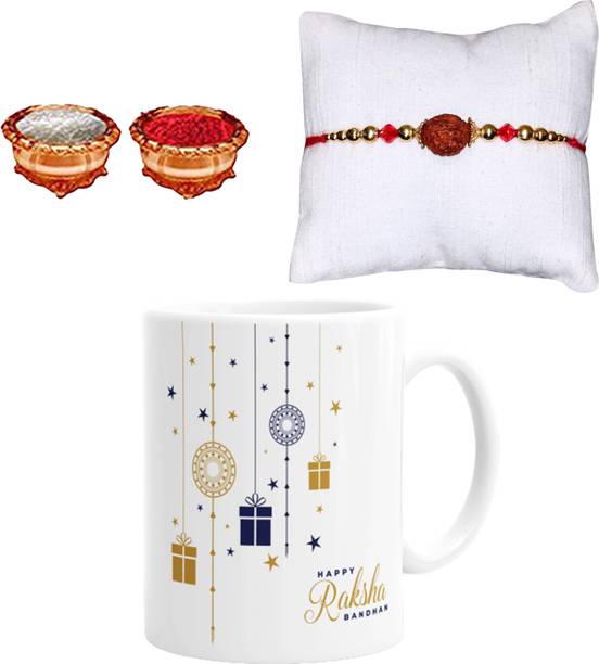 Sublikraft Bracelet Happy RakshaBandhan Kundan Rakhi, Mug, Chawal Roli Pack  Set