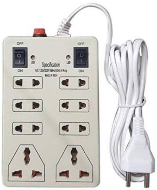 DIGWAY Mini Strip Extension Cord 8+2|8 Sockets 2 Switches(Cord Length:- 2 Meters) 8 Socket Extension Boards (White) 6 A Two Pin Socket