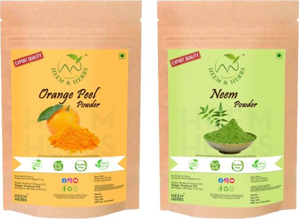 Heem and Herbs 100% Natural Neem and Orange Peel powder Combo pack of 2