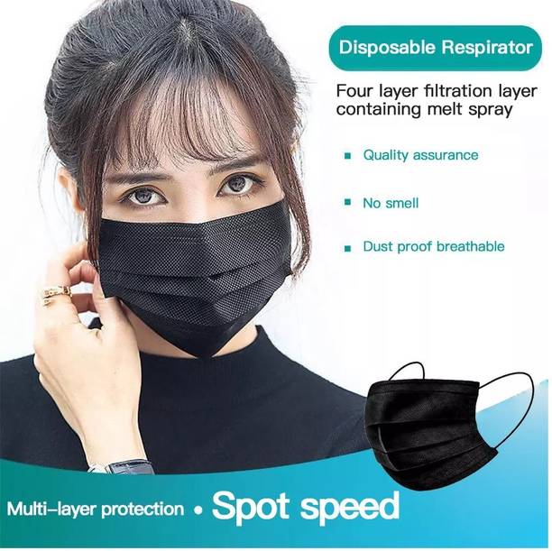 DM SPECIALLY FOR SPECIALIST Disposable Face Masks With Adjustable Nose Pin/Clip - For Home & Office - 3-Ply Breathable & Comfortable Filter Safety Mask (Black Surgical Mask