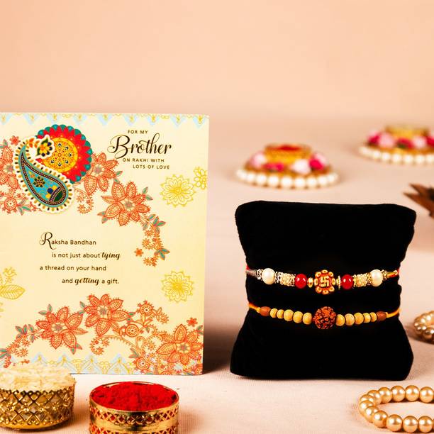 ARCHIES Religious RK_RC_3034_2006 Assorted Rakhi, Greeting Card, Chawal Roli Pack  Set