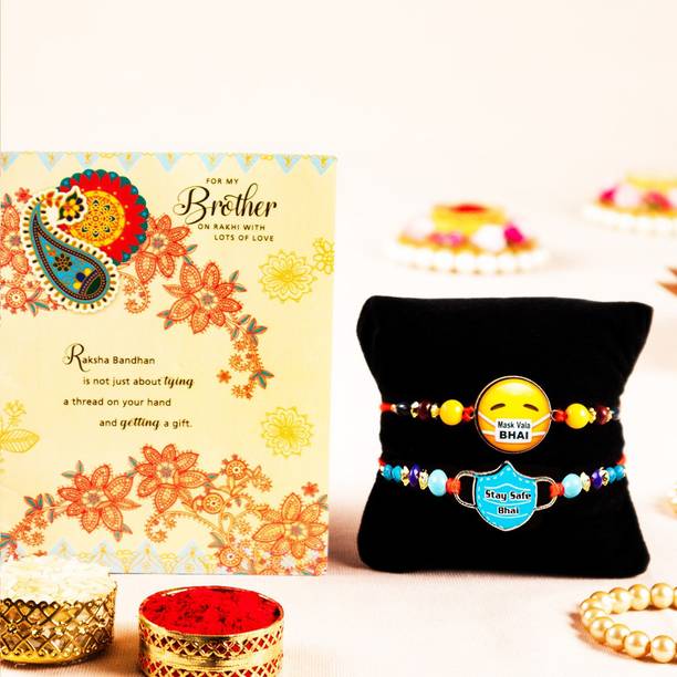 ARCHIES Designer RK_RC_5649_5647 Assorted Rakhi, Greeting Card, Chawal Roli Pack  Set