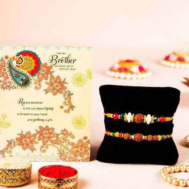 ARCHIES Rudraksh RK_RC_2057_2015 Assorted Rakhi, Greeting Card, Chawal Roli Pack  Set