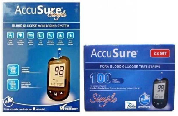 AccuSure Simple Blood sugar Glucose monitoring system machine including 100 Test Strips Glucometer