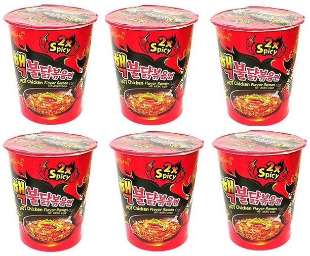 Samyang 2xSpicy Hot Chicken Flavour Ramen Cup, 70g - Pack of 6 Cup Noodles Non-vegetarian (6 x 70 g) ( Imported ) Instant Noodles Non-vegetarian