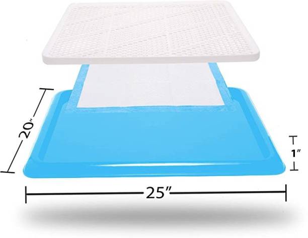 Qpets Dog Potty Tray, Puppy Pee Pad Holder, 19.7x14.2inch Plastic Dog Pet Potty Indoor Training Toilet for Small Dogs, Keep Paws Dry and Floor Clean (Blue) Pet Pad Holder