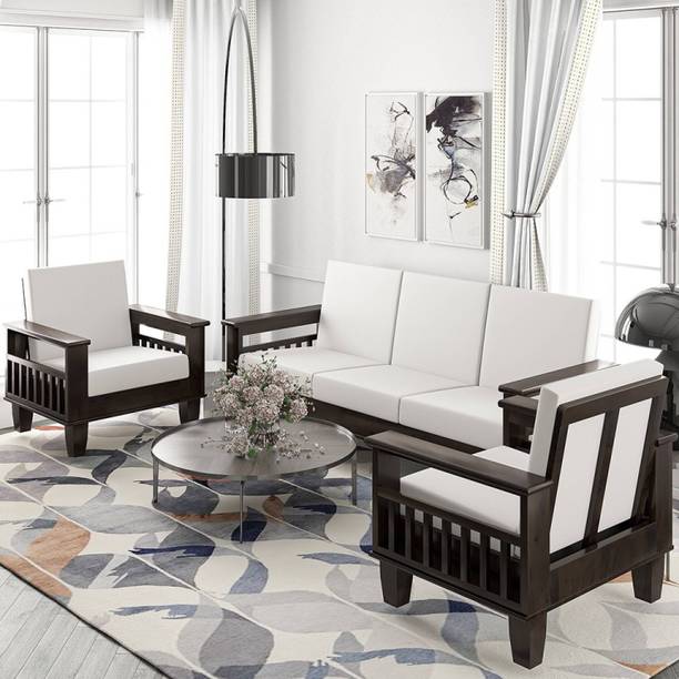 House Of Kuber Solid Sheesham Wood Pocket Style 5 Seater Sofa Set For Living Room, Office. Fabric 3 + 1 + 1 Sofa Set