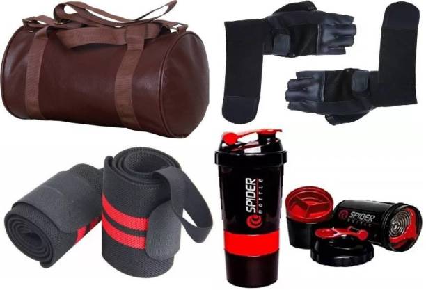 EMMCRAZ bag with spider bottle with wrist support & gloves Home Gym Kit