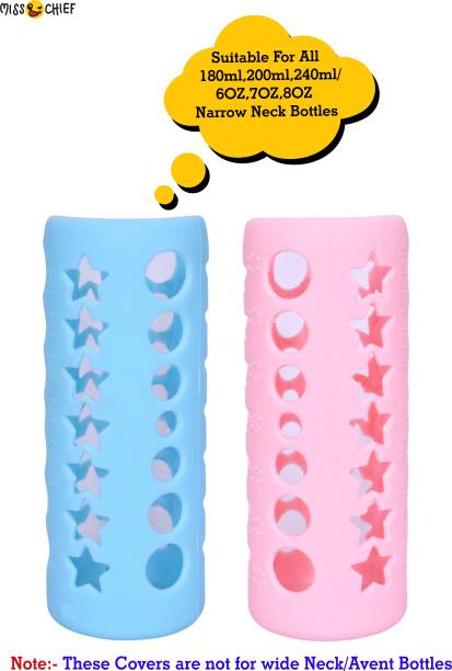 Miss & Chief by Flipkart Baby Feeding Bottle Silicone Warmer Cover/Sleeve Holder/Insulated Protection for Newborns/Infants/Babies (Blue & Pink, 240 ML) (Pack of 2)