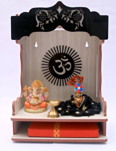 STASTORE Home Decor Beautiful Wooden Temple with Acrylic Om Design, Engineered Wood Home Temple