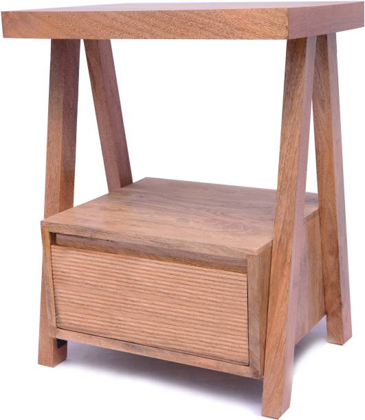 FUREON Solid Wood Nightstand Bedside Table (Natural Finish, Pre-Assembled) Solid Wood Bedside Table