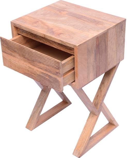 FUREON Modern Versatile X-Design Side End Table Nightstand Storage Shelf with Drawer for Living Room Bedroom Solid Wood Bedside Table