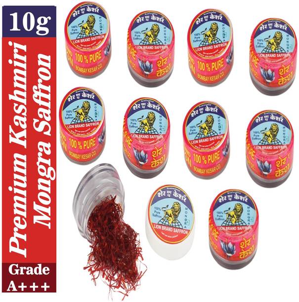 LION SAFFRON Pure Grade A+++ Premium Kashmiri Kesar Saffron for Pregnant Women, Biryani, Cooking and Beauty | Organic, Natural and All Red High Quality Kesar 10gm