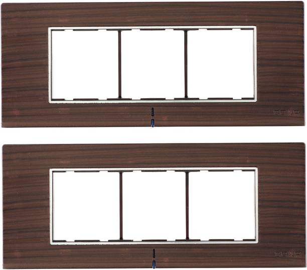 CONA Status Axis 6 Modular Plate with Blue LED Indicator, Nat. Wood - Pack of 2|6 Module Switch Plates|Cover Plate|6M Polycarbonate Switch Frame Wall Plate
