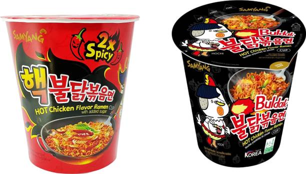 Samyang 2x spicy and Hot chicken flavor ramen cup noodles 70gm (pack of 2) Cup Noodles Non-vegetarian