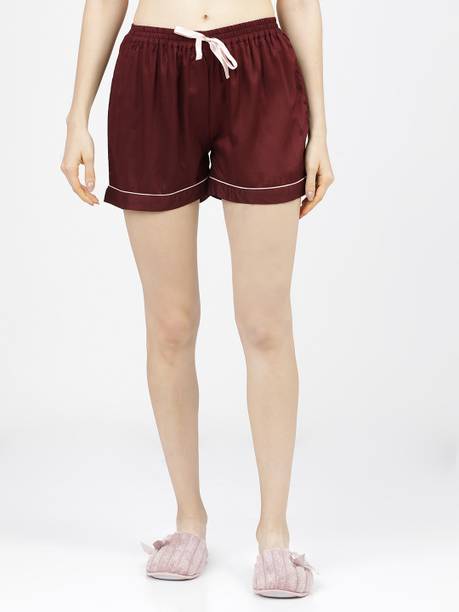 Solid Women Maroon Regular Shorts