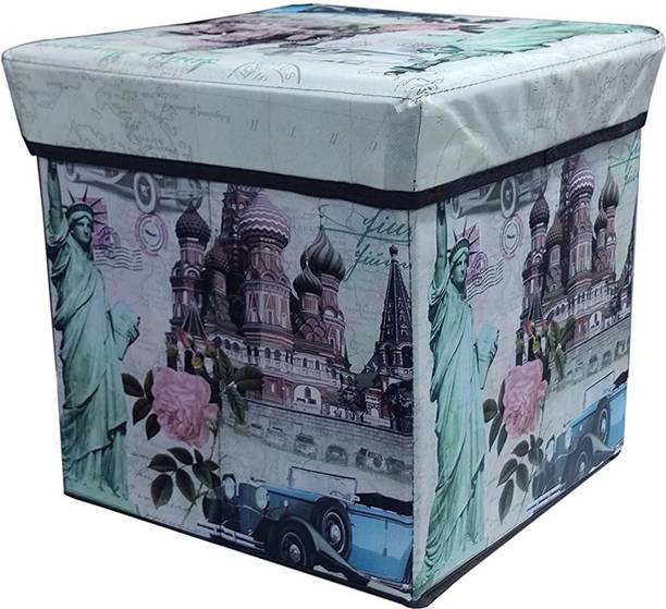 MS MODSTYLE Portable & Foldable Storage Stool for Living Room 30x30x30 cm (363-5) Polyurethane, Weight Capacity-100 KG (Multi) Living & Bedroom Stool