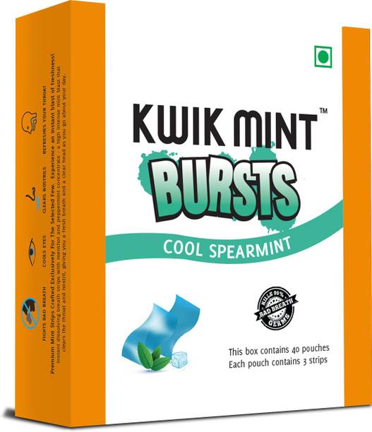 Kwik Mint KwikMintBursts Sugar Free SpearMint Flavoured Mouth Freshener Oral Care Strips - Pack of 1 (40 Sachets - 120 Strips) SpearMint Mouth Freshener