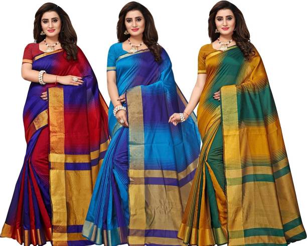 Bhuwal Fashion Striped Bollywood Cotton Silk Saree