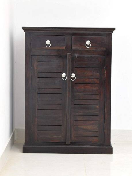 Tamannaartpalace Solid Wood Sideboard/Shoe Cabinet/Storage Cabinet in Dark Walnut Finish with Two drawers and Four shelves Solid Wood Free Standing Sideboard