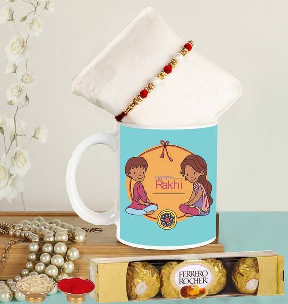 Flipkart SmartBuy Designer Rakhi , Mug And Roli Chawal Pack With Chocolate Pack Rakhi Gift Set FR015 Ceramic Gift Box