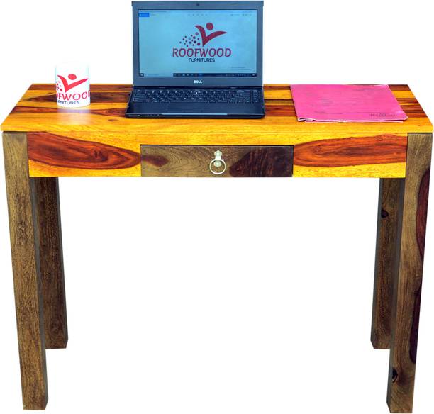 ROOFWOOD Sheesham Wood Study Wrtiting Table for Living Room | with 1 Drawer | Brown Walnut Color Mette Finish Solid Wood Study Table