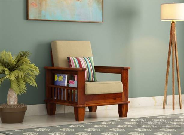 saamenia furnitures Solid Wood Sheesham Wood One Seater Sofa For Living Room, Waiting Room/ Office Fabric 1 Seater  Sofa