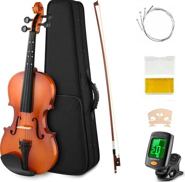 AMG Music Full Size 4/4 Acoustic Violin Set Solid Wood Rosewood Wood Antique Finish Violin with Hard Case, Rosin, Shoulder Rest, Bow, Tuner and Extra Strings for Kids Beginners Students 4/4 Semi- Acoustic Violin