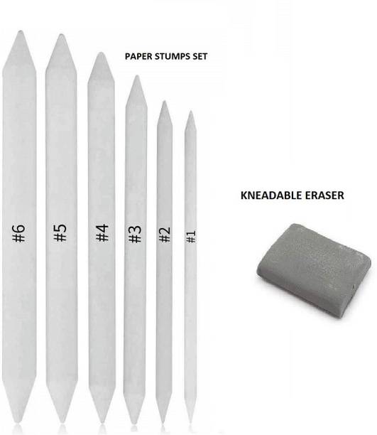 ARTTWALA Kneadable Eraser and White Paper Blending Stumps or Tortillon for Blending Shading Smudging Graphite and Charcoal Pencils