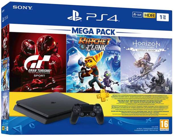 SONY PS4 1TB Slim Bundled with Spider-Man, GT Sport, Ratchet & Clank 1024 GB with YES