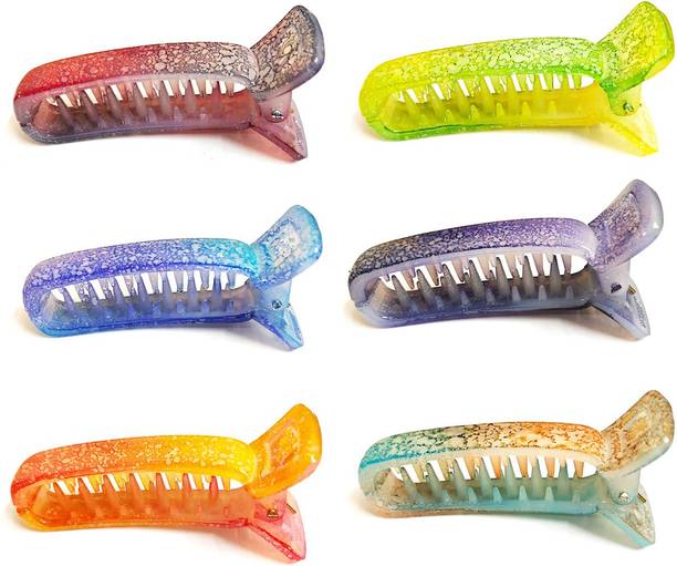 BHARATGAURAV Multicolor Printed Big Size Banana Clip Acrylic Material No Slip Grip Pack of 6 (Multicolour) Banana Clip