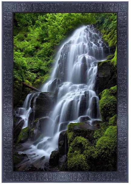 पीएनएफ Poster And Frame Vastu Waterfall Scenery Wooden Photo Frame | Home Decor Item डिजिटल रीप्रिंट 14 inch x 10 inch पेंटिंग