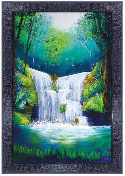 PnF Poster And Frame Vastu Waterfall Scenery Wooden Frame Painting | Home Decor Item डिजिटल रीप्रिंट 14 inch x 10 inch पेंटिंग