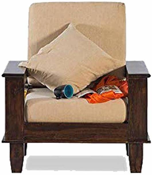 Douceur Furnitures Solid Wood Sheesham Wood One Seater Sofa For Living, Waiting Room/ Office Fabric 1 Seater  Sofa