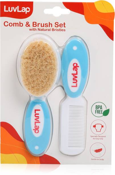 LuvLap Baby Comb with Rounded Tips & Hair Brush with Natural Bristles,