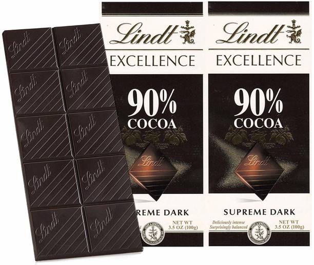 लिंड Excellence 90% Cocoa Dark Supreme Noir Chocolate Bar, 2 X 100 g बार