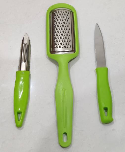 ऑफीक्स Stainless Steel Peeler, Grater & Knife (Pack of 3) (Green) स्टेनलेस स्टील पीलर, ग्रेटर और नाइफ (3 का पैक) (हरा) हरा, सफेद रसोई उपकरण सेट