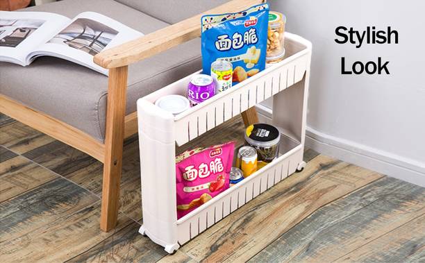 NEWON 2 Tier Kitchen Storage Organizer Rack Holder with Wheels( 2 Layer, ) Plastic Kitchen Trolley Plastic Kitchen Trolley