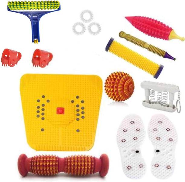 AcuHealth AH146 Accupressure Wooden Foot Roller, Magnetic Stress Mat Combo Kit fitness Massager