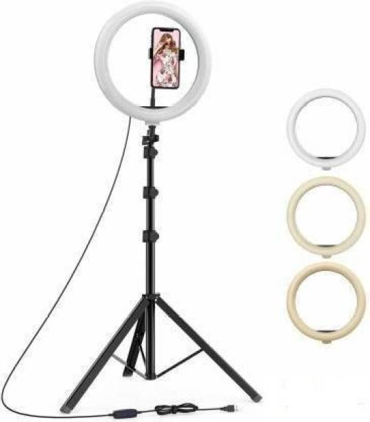 REDIOX 10 inch Big LED Selfie Ring Light with Extendable Tripod Stand 7 Feet with 3 light mode(white, warm, yellow) and 11 level brightness. Ring Flash