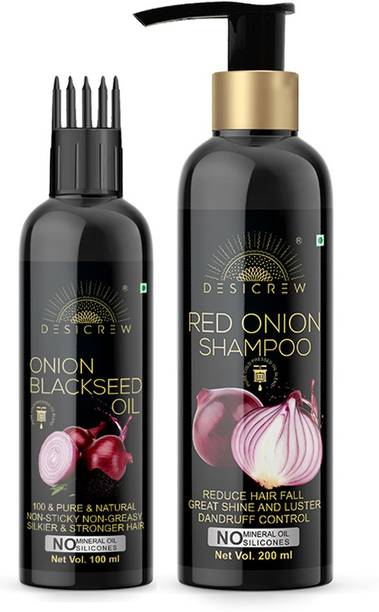 Desi Crew Premium Onion Blackseed OIl & Red Onion Shampoo For Hair Growth Solution 100 Pack of 2 bottle 300 ml