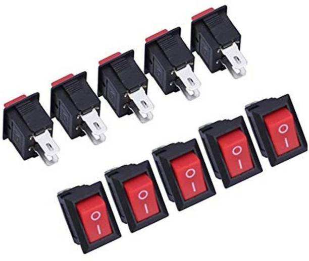 TechSupreme Pack of 10 Mini Rocker Switch, Red Spst Snap in Switch Ac 250V 6A 2 Pin On/Off Electronic Components Electronic Hobby Kit