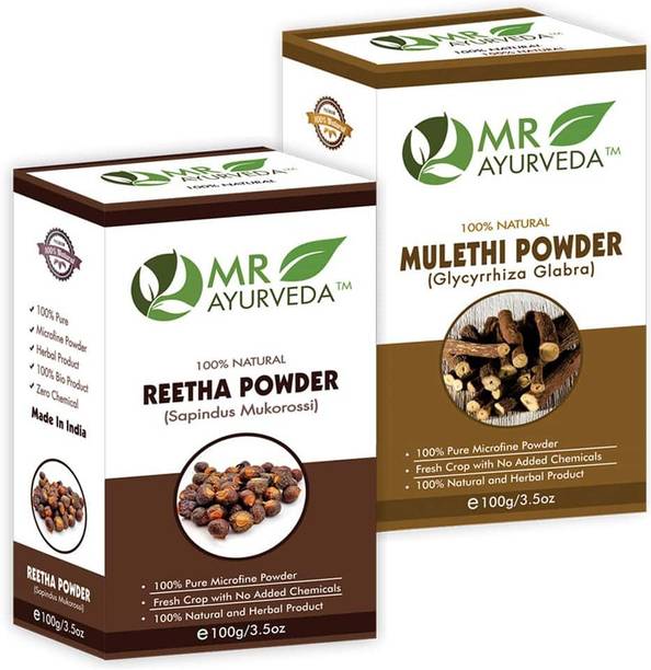 MR Ayurveda 100% Herbal Reetha Powder & Mulethi Powder - Pack of 2