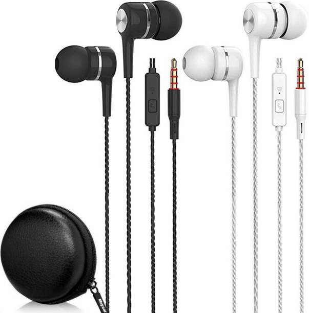 Meyaar 2 Pack Extra Bass Metal Earphones With Mic & Carry Case for All Wired