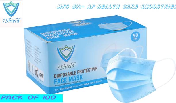 7SHIELD Pharmaceutical CE and ISO Certified 3 Ply Surgical Face Masks with Nose clip and soft ear loops SURGICAL-3PLY 100 pieces Water Resistant Surgical Mask